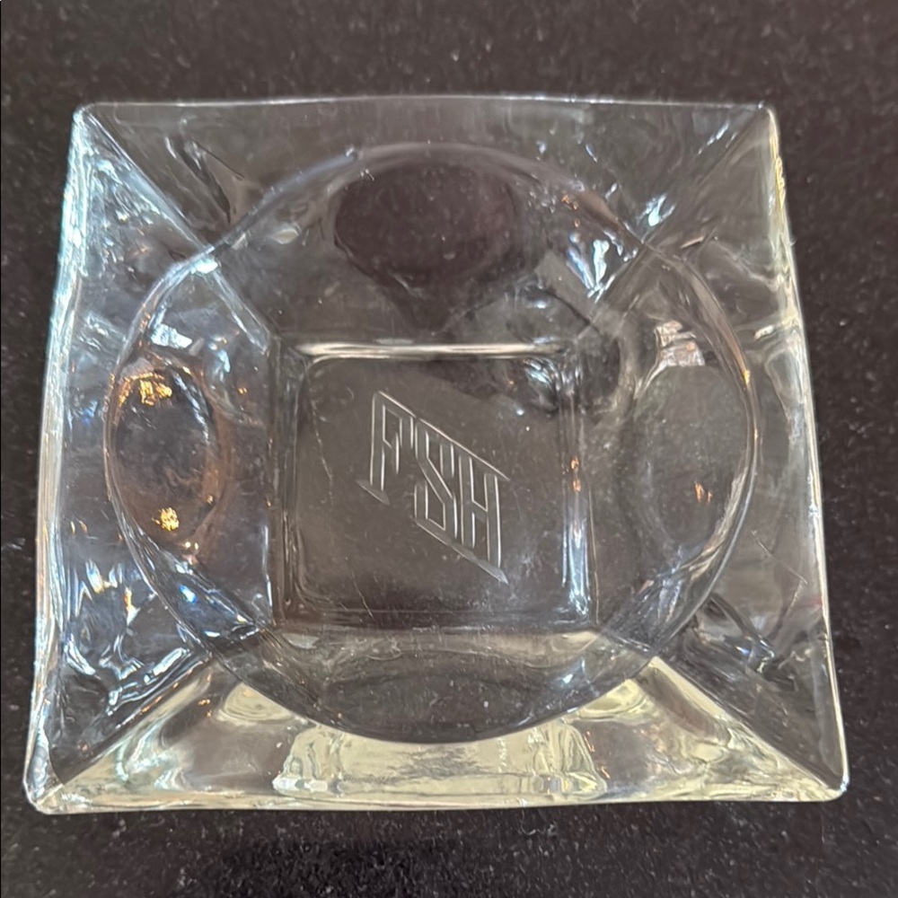 Vintage Etched “FSH” Clear Glass Ashtray